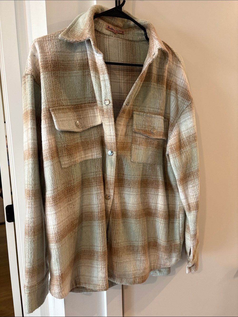 Oversized Plaid Utility Shacket in Sage & Tan - Casual Layer